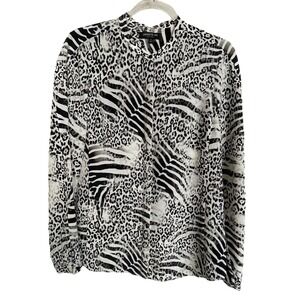 Lafayette 148 Silk Blouse 6 Animal Print Black Gray White‎ Classic Workwear